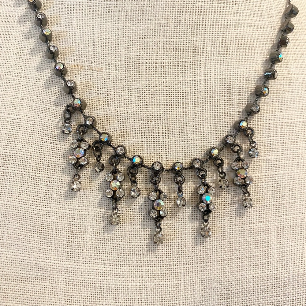 Multicolor Iridescent Rhinestone Drop Necklace - Picture 2 of 4